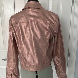INC Jean Jacket Long Sleeve Button Front Rose Gold Pink Metallic XS